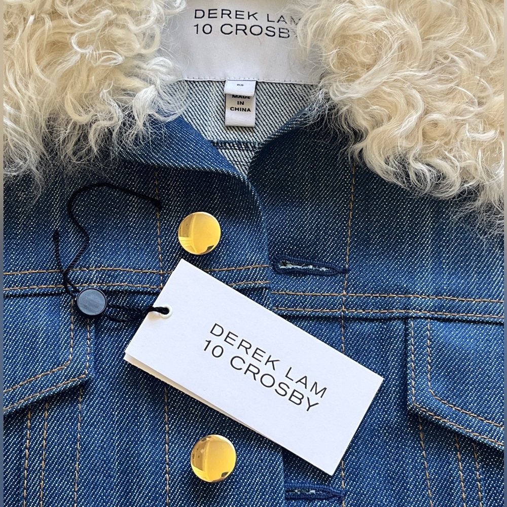 Derek Lam 10 Crosby Blue Denim Jacket with Removable Shearling Collar - Size 00 - Picture 7 of 16